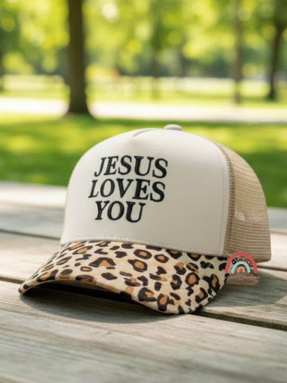 New! Jesus Loves You Leopard Print Mesh Trucker Hat